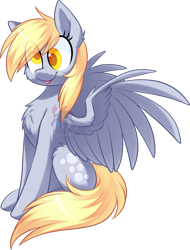 Size: 1423x1870 | Tagged: safe, artist:scarlet-spectrum, imported from derpibooru, derpy hooves, pegasus, pony, :p, cheek fluff, chest fluff, colored pupils, cute, derpabetes, ear fluff, eye clipping through hair, female, fluffy, leg fluff, mare, obtrusive watermark, simple background, sitting, solo, tongue out, transparent background, watermark