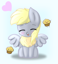 Size: 1000x1100 | Tagged: artist needed, source needed, safe, imported from derpibooru, derpy hooves, pegasus, pony, blushing, chest fluff, chibi, cute, derpabetes, eyes closed, female, food, happy, heart, mare, muffin, smiling, solo, that pony sure does love muffins