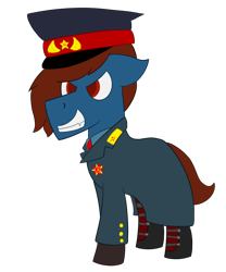Size: 1000x1200 | Tagged: safe, artist:derpy_the_duck, imported from derpibooru, oc, oc only, oc:soviet derp, pony, boots, clothes, gloves, hat, medals, shoes, simple background, solo, soviet union, transparent background, trenchcoat