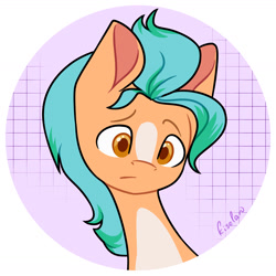 Size: 1768x1768 | Tagged: safe, artist:kiselan, imported from derpibooru, hitch trailblazer, earth pony, pony, abstract background, confused, g5, male, signature, solo, stallion