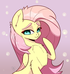 Size: 2731x2867 | Tagged: safe, artist:inkypuso, imported from derpibooru, fluttershy, pegasus, pony, abstract background, blushing, chest fluff, colored wings, cute, daaaaaaaaaaaw, female, high res, looking at you, mare, shyabetes, solo, wings