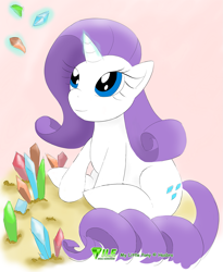 Size: 1179x1440 | Tagged: safe, artist:sonicsnake, imported from derpibooru, rarity, pony, unicorn, crystal, female, glowing horn, horn, magic, mare, sitting, smiling, solo, telekinesis, text