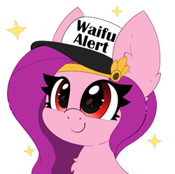 Size: 2757x2743 | Tagged: safe, artist:pegamutt, imported from derpibooru, pipp petals, pegasus, pony, spoiler:g5, adorapipp, chest fluff, cute, ear fluff, eyelashes, female, g5, hat, high res, mare, pipp, simple background, smiling, solo, sparkles, transparent background, waifu