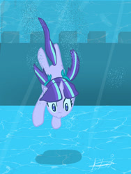 Size: 1200x1600 | Tagged: safe, artist:helsaabi, imported from derpibooru, starlight glimmer, pony, unicorn, crepuscular rays, female, filly, filly starlight glimmer, pigtails, solo, underwater, younger