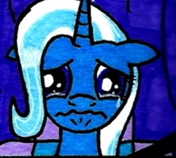 Size: 537x481 | Tagged: dead source, safe, artist:urbancowboy117, imported from derpibooru, trixie, crying, sad, sad spongebob, spongebob squarepants, traditional art