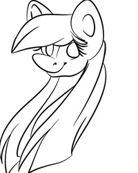 Size: 1080x1350 | Tagged: safe, artist:tessa_key_, imported from derpibooru, oc, oc only, earth pony, pony, bust, earth pony oc, eyelashes, lineart, monochrome, simple background, smiling, solo, white background