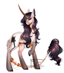 Size: 2092x2376 | Tagged: safe, artist:minelvi, imported from derpibooru, oc, oc only, pony, unicorn, horn, leonine tail, raised hoof, signature, simple background, solo, transparent background, unicorn oc