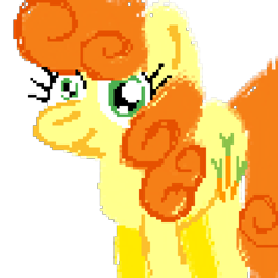 Size: 1200x1200 | Tagged: safe, artist:mario64, imported from derpibooru, carrot top, golden harvest, earth pony, pony, 8-bit, background pony, carrot, cutie mark, female, food, mare, pixel art, simple background, smiling, transparent background