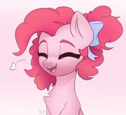 Size: 2742x2500 | Tagged: safe, artist:radioaxi, artist:reterica, imported from derpibooru, pinkie pie, earth pony, pony, alternate hairstyle, bow, bust, chest fluff, cute, diapinkes, eyes closed, female, hair bow, heart, high res, mare, open mouth, ponk, portrait, smiling, solo, three quarter view