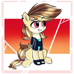Size: 1000x1000 | Tagged: safe, artist:mjsw, imported from derpibooru, oc, oc only, earth pony, pony, abstract background, clothes, female, mare, sketch, smiling, solo
