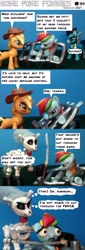 Size: 2024x5988 | Tagged: safe, artist:eskerata, imported from derpibooru, applejack, rainbow dash, skellinore, soarin', earth pony, pegasus, the break up breakdown, barrier, bone pone funnies, cartoon, comic, dark comedy, fence, funny, humor, sword, weapon