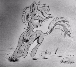 Size: 3664x3215 | Tagged: safe, imported from derpibooru, oc, oc:velvet remedy, pony, unicorn, fallout equestria, galloping, glare, monochrome, open mouth, sketch, traditional art, war face