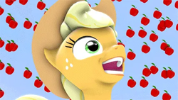 Size: 427x240 | Tagged: safe, artist:argodaemon, imported from ponybooru, earth pony, pony, 3d, animated, apple, female, food, gif, nose in the air, open mouth, raining apples, sfm pony, solo, solo female