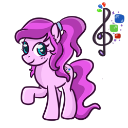 Size: 1092x1096 | Tagged: safe, artist:redpalette, imported from derpibooru, oc, oc only, oc:violet ray, earth pony, pony, cutie mark, hair tie, signature, simple background, smiling, solo, transparent background
