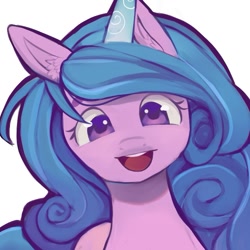 Size: 649x649 | Tagged: safe, artist:isattt_, imported from derpibooru, izzy moonbow, pony, unicorn, bust, cute, ear fluff, female, g5, izzybetes, looking at you, mare, open mouth, portrait, simple background, solo, white background