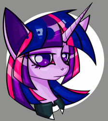 Size: 1795x2000 | Tagged: safe, artist:dodsie, imported from derpibooru, twilight sparkle, pony, bust, circle background, no pupils, shirt collar, shirtless shirt collar, solo