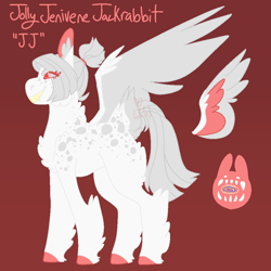 Size: 1000x1000 | Tagged: safe, artist:lepiswerid, derpibooru exclusive, imported from derpibooru, oc, oc only, oc:jolly jenivene jackrabbit, draconequus, pegasus, pony, colored pupils, colored wings, cutie mark, disguise, disgusted, feathered fetlocks, hair bun, smiling, smirk, solo, tail feathers, wings