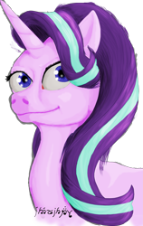 Size: 1743x2752 | Tagged: safe, artist:edhelistar, derpibooru exclusive, imported from derpibooru, starlight glimmer, pony, unicorn, bust, digital art, female, looking at something, signature, simple background, smiling, smirk, solo, tengwar, transparent background