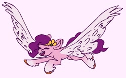 Size: 2048x1275 | Tagged: safe, artist:berryb0vine, imported from derpibooru, pipp petals, pegasus, pony, eyes closed, female, g5, mare, open mouth, pipp, simple background, solo, spread wings, unshorn fetlocks, white background, wings