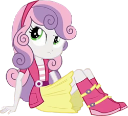 Size: 1600x1453 | Tagged: safe, edit, edited screencap, imported from derpibooru, screencap, sweetie belle, human, equestria girls, rainbow rocks, background removed, boots, clothes, cropped, female, looking up, not a vector, shoes, sitting, skirt, solo