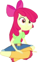 Size: 750x1200 | Tagged: safe, edit, edited screencap, imported from derpibooru, screencap, apple bloom, human, equestria girls, rainbow rocks, apple bloom's bow, background removed, blurry, boots, bow, clothes, cropped, female, hair bow, jeans, looking at something, not a vector, pants, rain boots, shirt, shoes, sitting, solo