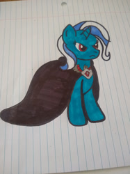 Size: 400x534 | Tagged: safe, artist:catppuccino, imported from derpibooru, trixie, pony, alicorn amulet, cape, clothes, lined paper, solo, traditional art