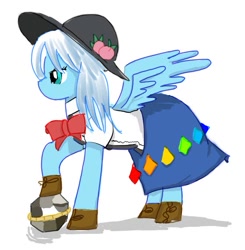 Size: 559x571 | Tagged: safe, artist:beyondthenightsky, imported from derpibooru, pegasus, pony, clothes, dress, female, hat, hinanai tenshi, mare, ponified, rock, skirt, solo, touhou
