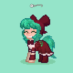 Size: 400x400 | Tagged: safe, imported from derpibooru, pony, pony town, bow, clothes, dress, female, grin, happy, kagiyama hina, mare, ponified, smiling, touhou