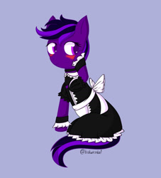 Size: 2000x2200 | Tagged: safe, artist:biskwit, imported from derpibooru, oc, oc only, oc:kioshka, earth pony, pony, blushing, clothes, maid, simple background, sitting, solo