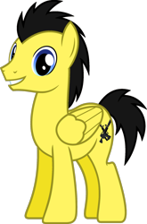 Size: 1280x1939 | Tagged: safe, artist:edy_january, imported from derpibooru, oc, oc only, oc:chuck, oc:chuck hudson, pegasus, pony, american, angry birds, black, chuck, chuck (angry birds), cutie mark, gun, m4a1, ponified, solo, weapon, yellow