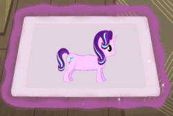 Size: 720x480 | Tagged: safe, artist:crosslineanimator, edit, edited screencap, imported from derpibooru, screencap, pinkie pie, starlight glimmer, earth pony, pony, unicorn, spice up your life, animated, clothes, context is for the weak, female, long glimmer, long pony, magic, magic aura, night, offscreen character, solo, talking, teeth, webm, worried