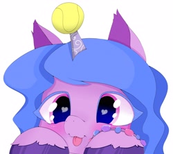 Size: 4096x3636 | Tagged: safe, artist:zokkili, imported from derpibooru, izzy moonbow, pony, unicorn, :p, ball, blushing, bracelet, colored eyelashes, cute, female, g5, high res, horn, horn guard, horn impalement, hornball, izzy's tennis ball, izzybetes, jewelry, mare, simple background, solo, sports, tennis, tennis ball, tongue out, unshorn fetlocks, white background