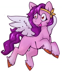 Size: 1295x1494 | Tagged: safe, artist:cinnamonsparx, artist:cinscribbles, imported from derpibooru, pipp petals, pegasus, pony, female, g5, mare, pipp, raised hoof, simple background, solo, spread wings, tongue out, unshorn fetlocks, white background, wings