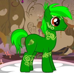 Size: 431x425 | Tagged: dead source, safe, imported from derpibooru, oc, oc only, oc:serpex, earth pony, pony creator, green, leaf, male, markings, stallion, swirls