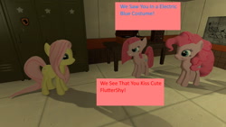 Size: 1360x768 | Tagged: safe, anonymous artist, artist:nightmenahalo117, imported from derpibooru, fluttershy, pinkie pie, oc, blackmail, nightmena, offscreen character