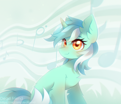 Size: 4010x3425 | Tagged: safe, artist:dedfriend, imported from derpibooru, lyra heartstrings, pony, unicorn, blushing, chest fluff, cute, ear fluff, female, high res, leg fluff, lyrabetes, mare, music notes, sitting, solo