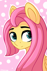 Size: 1920x2880 | Tagged: safe, artist:stravy_vox, artist:stravyvox, imported from derpibooru, fluttershy, pegasus, pony, abstract background, alternate hairstyle, bust, cute, female, high res, looking at you, mare, outline, portrait, shyabetes, smiling, solo, three quarter view, white outline, wings