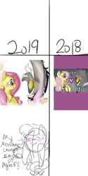 Size: 540x1080 | Tagged: safe, artist:cocolove2176, imported from derpibooru, discord, fluttershy, oc, butterfly, draconequus, pegasus, pony, blushing, bust, cheek squish, discoshy, duo, eyelashes, female, heart, looking at each other, male, mare, redraw, shipping, simple background, smiling, squishy cheeks, straight, upside down, white background