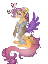 Size: 780x1040 | Tagged: safe, artist:cocolove2176, imported from derpibooru, oc, oc only, oc:coraliss rose, butterfly, draconequus, hybrid, female, interspecies offspring, offspring, parent:discord, parent:fluttershy, parents:discoshy, shipping, simple background, sitting, solo, white background