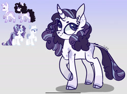 Size: 2265x1668 | Tagged: safe, artist:caramelbolt24, imported from derpibooru, oc, oc only, classical unicorn, pony, unicorn, chest fluff, cloven hooves, ear fluff, female, gradient background, horn, leonine tail, mare, offspring, parent:rarity, parents:canon x oc, raised hoof, signature, smiling, unshorn fetlocks