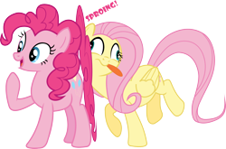 Size: 2212x1456 | Tagged: safe, artist:dash-o-salt, imported from derpibooru, fluttershy, pinkie pie, earth pony, pegasus, dazed, happy, newbie artist training grounds, simple background, sproing, tongue out, transparent background