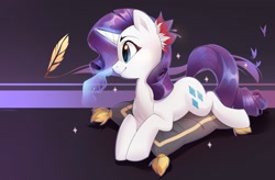 Size: 2560x1680 | Tagged: safe, artist:makaronder, artist:reptilies-conder, imported from derpibooru, rarity, unicorn, boop, flower, flower in hair, glowing horn, horn, magic, noseboop, pillow, wallpaper