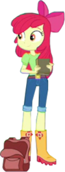 Size: 380x1000 | Tagged: safe, edit, edited screencap, imported from derpibooru, screencap, apple bloom, equestria girls, equestria girls series, fomo, spoiler:eqg series (season 2), apple bloom's bow, background removed, backpack, belt, book, boots, bow, clothes, female, hair bow, jeans, pants, rain boots, shoes, solo
