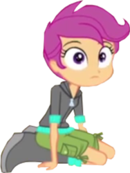 Size: 753x1000 | Tagged: safe, edit, edited screencap, imported from derpibooru, screencap, scootaloo, equestria girls, rainbow rocks, background removed, boots, clothes, female, hoodie, not a vector, shoes, shorts, sitting, solo