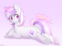 Size: 1200x889 | Tagged: safe, artist:higgly-chan, imported from derpibooru, oc, oc only, oc:glam rock, pony, unicorn, brush, female, gradient background, solo