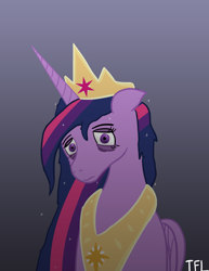 Size: 2550x3300 | Tagged: safe, artist:tofuslied-, imported from derpibooru, twilight sparkle, alicorn, pony, the last problem, bags under eyes, crown, depressed, ethereal mane, female, horn, jewelry, mare, older, older twilight, peytral, princess twilight 2.0, regalia, sad, simple background, solo, starry mane, tired, twilight sparkle (alicorn), wings