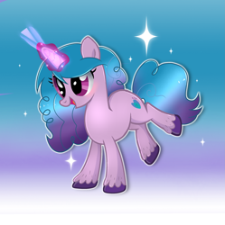 Size: 2959x2975 | Tagged: safe, artist:doraeartdreams-aspy, imported from derpibooru, izzy moonbow, pony, unicorn, cute, female, g4, g5, g5 to g4, glowing horn, gradient background, high res, horn, izzybetes, mare, open mouth, solo, unshorn fetlocks