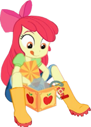 Size: 1145x1600 | Tagged: safe, edit, edited screencap, imported from derpibooru, screencap, apple bloom, human, equestria girls, equestria girls series, holidays unwrapped, spoiler:eqg series (season 2), adorabloom, apple bloom's bow, background removed, boots, bow, clothes, cropped, cute, female, hair bow, jack-in-the-box, jeans, not a vector, pants, rain boots, shirt, shoes, sitting, solo, the cider louse fools, tongue out