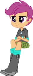 Size: 694x1600 | Tagged: safe, edit, edited screencap, imported from derpibooru, screencap, scootaloo, human, equestria girls, friendship games, background removed, boots, clothes, cropped, crossed arms, female, hoodie, not a vector, shoes, shorts, sitting, smiling, solo