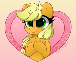 Size: 4096x3510 | Tagged: safe, artist:kittyrosie, imported from derpibooru, applejack, earth pony, pony, blushing, chest fluff, cute, female, heart, jackabetes, mare, positive message, positive ponies, smiling, solo